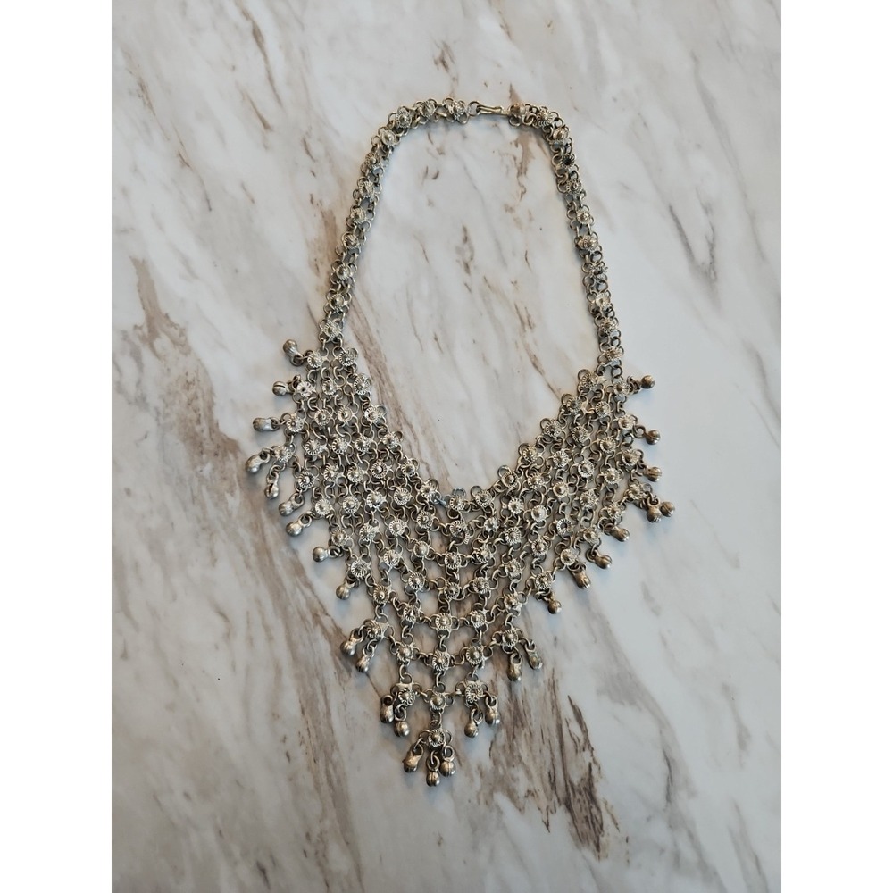 Vintage Multi Link Fashion Chainmail Bib Necklace Aged